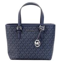 Michael Kors Jet Set Navy PVC Leather XS Carryall Top Zip Tote Bag Purse (1744)