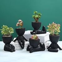 Home Ceramics Small Figures Ornament, Succulent Flower Pot, Creative Desktop Vase, Art Crafts Ornaments Gift Lightinthebox - thumbnail