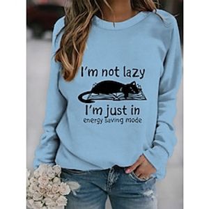 Women's Sweatshirt Pullover Basic White Yellow Blue Cat Street Round Neck Long Sleeve Lightinthebox