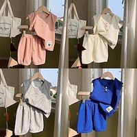 New Children's Vest Set, Baby Short Sleeved Two-Piece Set, Summer Children's Clothing, Waffle Trendy Children's Set, Trendy Lightinthebox