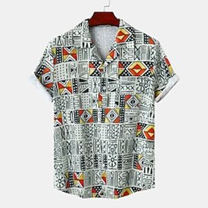 Men's Shirt Graphic Turndown Casual Daily Short Sleeve Tops Tropical Rainbow miniinthebox