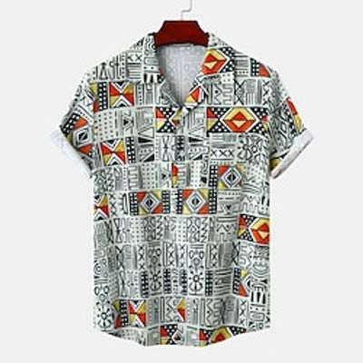 Men's Shirt Graphic Turndown Casual Daily Short Sleeve Tops Tropical Rainbow miniinthebox