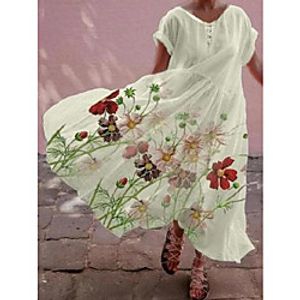Women's A Line Dress Maxi long Dress White Short Sleeve Pattern Summer Casual 2021 S M L XL XXL XXXL Lightinthebox