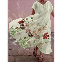 Women's A Line Dress Maxi long Dress White Short Sleeve Pattern Summer Casual 2021 S M L XL XXL XXXL Lightinthebox - thumbnail