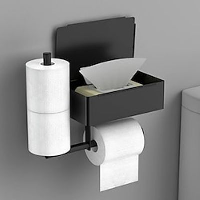1pc Toilet Paper Holder With Shelf, Bathroom Wipes Storage Box, Stainless Steel Toilet Roll Paper Holder, Wall Mounted Tissue Dispenser Container, Bathroom Hanging Tissue Storage Rack, Bathroom Lightinthebox