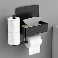 1pc Toilet Paper Holder With Shelf, Bathroom Wipes Storage Box, Stainless Steel Toilet Roll Paper Holder, Wall Mounted Tissue Dispenser Container, Bathroom Hanging Tissue Storage Rack, Bathroom Lightinthebox - thumbnail