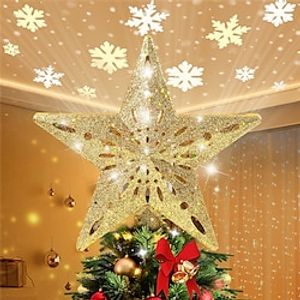 Christmas Star Tree Topper with Built-in Led Snowflake Projector Lights 10 Inch Hollowed Pentagram Tree TopperPlug in Christmas Tree Ornament for Indoor Office Xmas New Year Holiday Tree Decoration miniinthebox