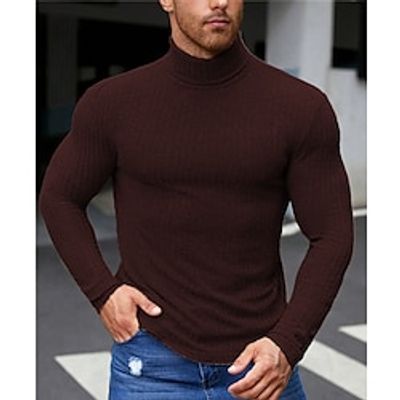 Men's T shirt Tee Turtleneck shirt Knit Tee Tee Top Long Sleeve Shirt Plain Pit Strip Turtleneck Street Vacation Long Sleeve Knitting Clothing Apparel Fashion Designer Basic Lightinthebox