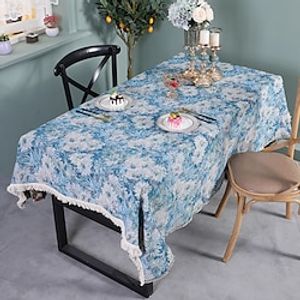Rectangle Tablecloth with Tassels Farmhouse Blue Table Cloth Table Cover for Party, Family Dining, Restrant Lightinthebox