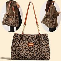 Women's Tote Shoulder Bag Satchel Messenger Bag Straw PU Leather Daily Holiday Zipper Large Capacity Lightweight Durable Leopard Brown miniinthebox