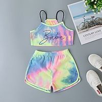 Toddler Girls' Clothing Set Sleeveless Blue Purple Rainbow Color Block Basic miniinthebox - thumbnail