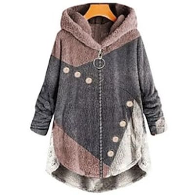 Women's Plus Size Coat Button Splice Color Block Holiday Vacation Long Sleeve Hooded Regular Fall Winter Dark Gray L XL XXL 3XL 4XL Lightinthebox