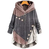 Women's Plus Size Coat Button Splice Color Block Holiday Vacation Long Sleeve Hooded Regular Fall Winter Dark Gray L XL XXL 3XL 4XL Lightinthebox - thumbnail