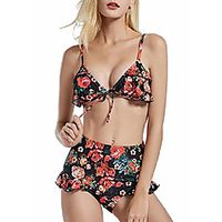 angelay.c flounce high waisted bikini swimsuit floral girl bathing suits two piece ss06hei-l Lightinthebox - thumbnail