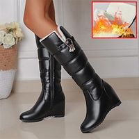 Women's Boots Motorcycle Boots Height Increasing Shoes Winter Boots Outdoor Daily Solid Color Fleece Lined Knee High Boots Winter Platform Wedge Heel Hidden Heel Round Toe Elegant Vintage Fashion miniinthebox - thumbnail