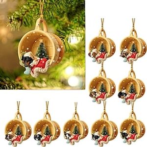 9pcs Christmas Tree Ornaments Dog Xmas 2D Acrylic Hanging Decorations Cute Dog Christmas Ornament 2023 New Dog Crafts Hanging Ornament New Year Festive Party Supplies Room Hanging Decor miniinthebox