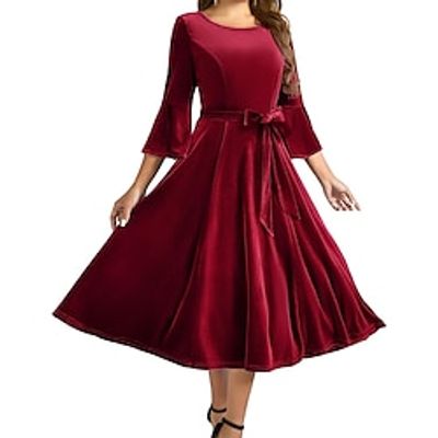 Women's Elegant Bell Sleeve Cocktail Party Dresses for Wedding Guest Fit and Flare Modest Church Midi Evening Dress miniinthebox