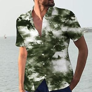 Men's Shirt Print Tie Dye Turndown Street Casual Button-Down Print Short Sleeve Tops Casual Fashion Designer Breathable Green Lightinthebox