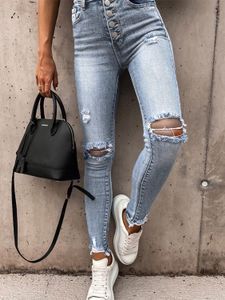 Blue Button Front High Waisted Jeans