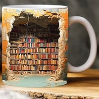 3D Bookshelf Mug - A Library Shelf Cup, Funny Library Bookshelf Mug, Book Lovers Coffee Mugs, Bookshelves Hole In A Wall Latte Mug, Creative Space Design Multi-Purpose Ceramic Mug Lightinthebox