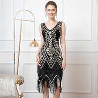 Vintage Roaring 20s 1920s Flapper Dress Prom Dress The Great Gatsby Women's Sequins Tassel Fringe Cosplay Costume Event / Party Festival Dress miniinthebox - thumbnail