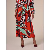 Satin Ruched Printing Elegant Midi Skirt - thumbnail