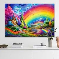 Landscape Wall Art Canvas Wonderful Rainbow Town Prints and Posters Pictures Decorative Fabric Painting For Living Room Pictures No Frame miniinthebox - thumbnail