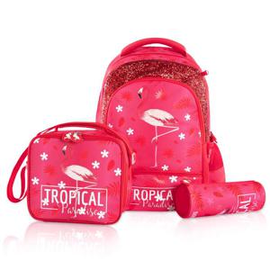 Eazy Kids 17 Inch Set Of 3 School Bag With Lunch Bag And Pencil Case Tropical - Pink