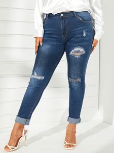 Plus Size Side Pockets Random Ripped Pants