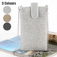 Women's Crossbody Bag Shoulder Bag Mobile Phone Bag Polyester Party Outdoor Daily Crystals Chain Lightweight Durable Solid Color Silver Black Gold miniinthebox - thumbnail