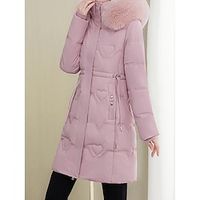Women's Long Puffer Thicken Winter Coat Thermal Warm Parka with Fur Collar Drawstring Zipper Outerwear with Pocket Hoodie Outerwear Long Sleeve Fall Black Yellow Pink L XL Lightinthebox - thumbnail