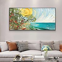 Handmade Oil Painting Canvas Wall Art Decoration Abstract  Seascape Painting Billow for Home Decor Rolled Frameless Unstretched Painting miniinthebox - thumbnail