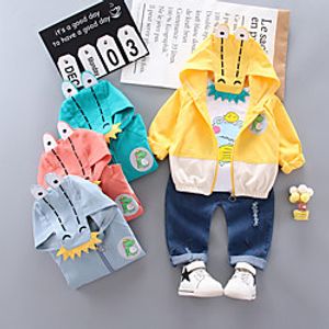 Kids Boys' Sports Suit Clothing Set 3 Pieces Long Sleeve Yellow Orange Light Green Dinosaur Cartoon Print Sports Casual / Daily Cute Sports Regular 3-6 Years miniinthebox