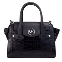 Michael Kors Carmen Medium Black Embossed Leather Satchel Purse Bag - 81869