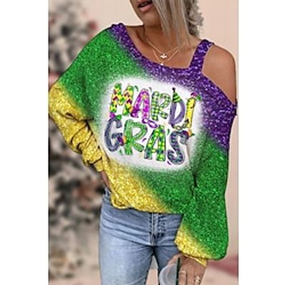 Women's Shirt Blouse Heart White Light Green Red Print Long Sleeve Valentine's Day Casual Going out Fashion One Shoulder Regular Fit Spring   Fall Lightinthebox