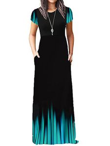Round Neck Patch Pocket Floral Printed Maxi Dress
