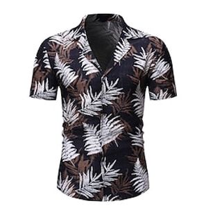 Men's Shirt Floral Turndown Dark Green Khaki Black Outdoor Street Short Sleeve Button-Down Clothing Apparel Fashion Casual Breathable Comfortable miniinthebox