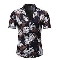 Men's Shirt Floral Turndown Dark Green Khaki Black Outdoor Street Short Sleeve Button-Down Clothing Apparel Fashion Casual Breathable Comfortable miniinthebox - thumbnail