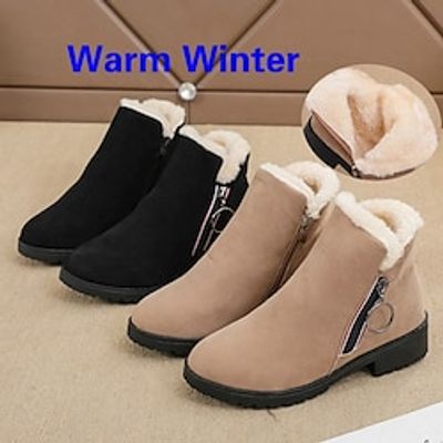 Women's Boots Suede Shoes Plus Size Heel Boots Outdoor Daily Fleece Lined Booties Ankle Boots Zipper Chunky Heel Pointed Toe Elegant Vacation Casual Faux Suede Zipper Solid Color Black Khaki Lightinthebox