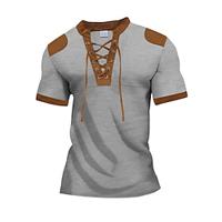 Men's T shirt Tee Henley Shirt Tee Short Sleeve Shirt Tee Top Color Block Stand Collar Street Vacation Short Sleeve Lace up Patchwork Clothing Apparel Fashion Designer Basic Lightinthebox