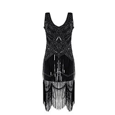 Diva Disco 1980s Fringed Dress Vacation Dress Dress Prom Dress Women's Sequins Costume Black Vintage Cosplay Prom Sleeveless Knee Length Sheath / Column miniinthebox