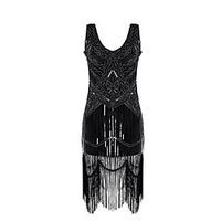 Diva Disco 1980s Fringed Dress Vacation Dress Dress Prom Dress Women's Sequins Costume Black Vintage Cosplay Prom Sleeveless Knee Length Sheath / Column miniinthebox - thumbnail