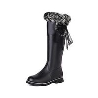 Women's Boots Knee High Boots Flat Heel Round Toe Minimalism Daily PU Leather Zipper Fall Winter Solid Colored White Black Rosy Pink miniinthebox - thumbnail