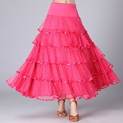 Ballroom Dance Skirts Pure Color Ruffle Splicing Women's Performance Training High Polyester Lightinthebox