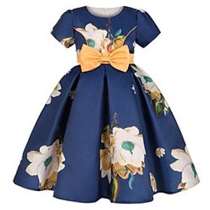 Kids Girls' Dress Flower Knee-length Dress Party Print Short Sleeve Sweet Dress Winter Pink Yellow Lightinthebox