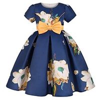 Kids Girls' Dress Flower Knee-length Dress Party Print Short Sleeve Sweet Dress Winter Pink Yellow Lightinthebox - thumbnail