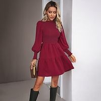 Women's Casual Dress Kaftan Dress Tiered Dress Feather Christmas hat Ribbed Loose Strapless Bishop Sleeve Midi Dress Vintage Basic School Work Half Sleeve Slim Black Pink Burgundy Winter S M L XL Lightinthebox - thumbnail
