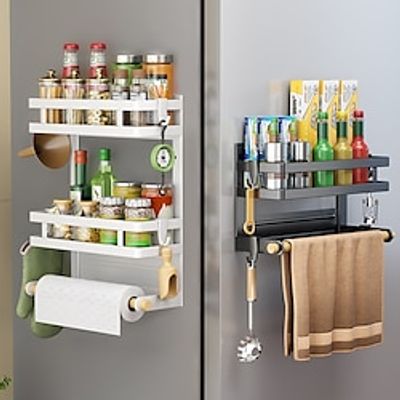 1PCS Kitchen Storage Refrigerator Magnetic Shelf Seamless Installation Perforation-Free Kitchen Side Storage Plastic Wrap Hanging Rack Refrigerator Towel Rack. Lightinthebox