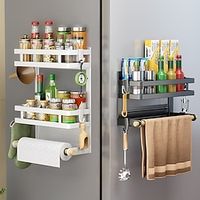 1PCS Kitchen Storage Refrigerator Magnetic Shelf Seamless Installation Perforation-Free Kitchen Side Storage Plastic Wrap Hanging Rack Refrigerator Towel Rack. Lightinthebox - thumbnail