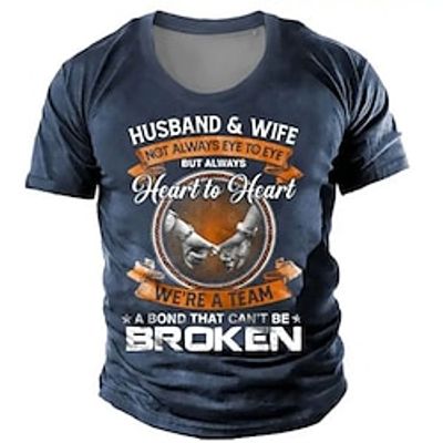 Graphic Husband Wiff Not Allways Eye to Eye but Always We're a Team Retro Vintage Casual Street Style Men's 3D Print T shirt Tee Sports Outdoor Holiday Going out T shirt Black Army Green Dark Blue Lightinthebox